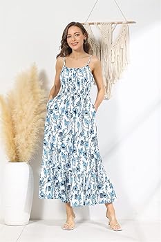 GEPASEY Floral Cami Maxi Dress, with Pockets Spaghetti Strap